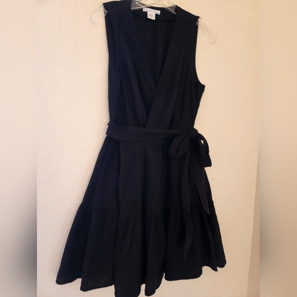 Christian Lacroix Black Linen Wrap Dress Womens Size Medium Sleeveless Pockets - Picture 6 of 16